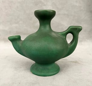 ROSEVILLE POTTERY ROZANE WARE "EGYPTO" ALADDIN'S LAMP IN MATTE GREEN,