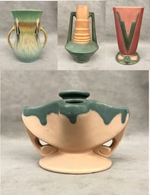 FOUR PIECES ROSEVILLE ART POTTERY,