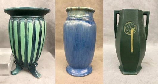 THREE PIECES ART POTTERY, INCLUDING ROSEVILLE,
