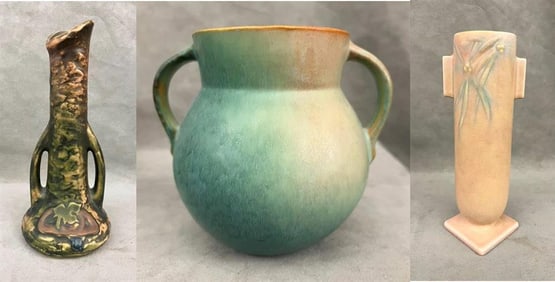 THREE PIECES ROSEVILLE ART POTTERY,