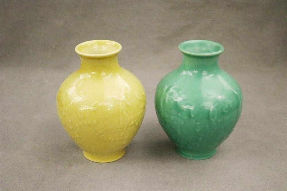 PAIR ROOKWOOD MONOCHROME GLAZED ART POTTERY VASES. 1940. (1 of 4)