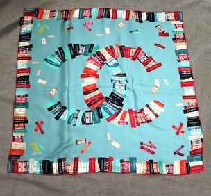 CHANEL MULTICOLOR LOGO PRINT SILK SQUARE SCARF,