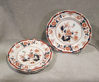 SET FOUR IMARI PATTERN "STONE" IRONSTONE PATTERN PLATES. 19th century. - D" 10 1/4 in.