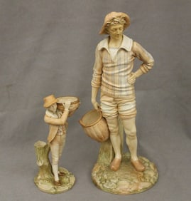 TWO ROYAL WORCESTER POLYCHROMED BISQUE PORCELAIN FIGURES, 19th century. - Taller, H: 17 1/4 in.