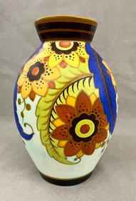 AUSTRIAN POLYCHROME PAINTED POTTERY OVOID VASE. - H: 9 1/2 in.