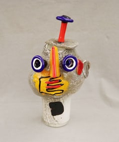 CONTEMPORARY ARTIST-SIGNED MURANO MULTI-COLOR GLASS SCULPTURE MODELED AS AN ABSTRACT FIGURE OF A