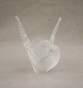 SIGNED LALIQUE FROSTED AND COLORLESS ETCHED CRYSTAL "SYLVIE" DOUBLE DOVE FROSTED CRYSTAL VASE, - H: