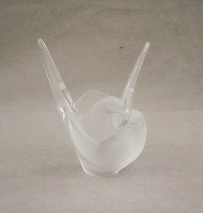 SIGNED LALIQUE FROSTED AND COLORLESS ETCHED CRYSTAL "SYLVIE" DOUBLE DOVE FROSTED CRYSTAL VASE, - H: (1 of 7)