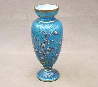 AESTHETIC MOVEMENT TURQUOISE COLOR BRISTOL GLASS VASE, - Height: 10 3/4".