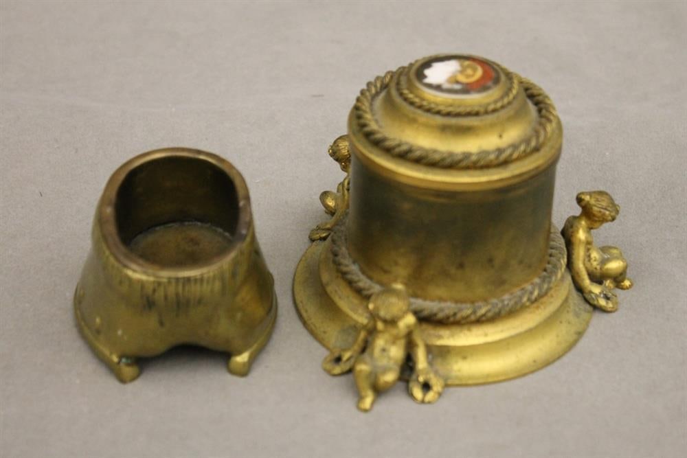 TWO BRASS FIGURAL DESK ACCESSORIES. (1 of 3)