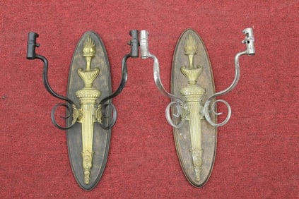 PAIR TORCH AND BAYONET WALL SCONCES. Late 19th century. - Height: 19 1/4".