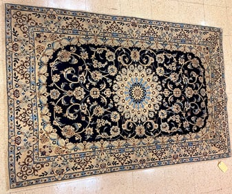 SILK AND WOOL NAIN RUG.