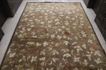 MODERN RUG WITH ALLOVER DESIGN OF LEAVES IN WOOL AND SILK , - 9 ft. 8 in. x 13 ft. 4 in.