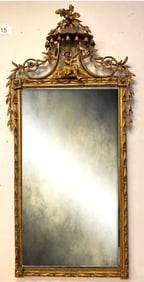 NORTHERN EUROPEAN CARVED AND GILT WOOD RECTANGULAR WALL MIRROR WITH CHINESE CHIPPENDALE PAGODA CREST
