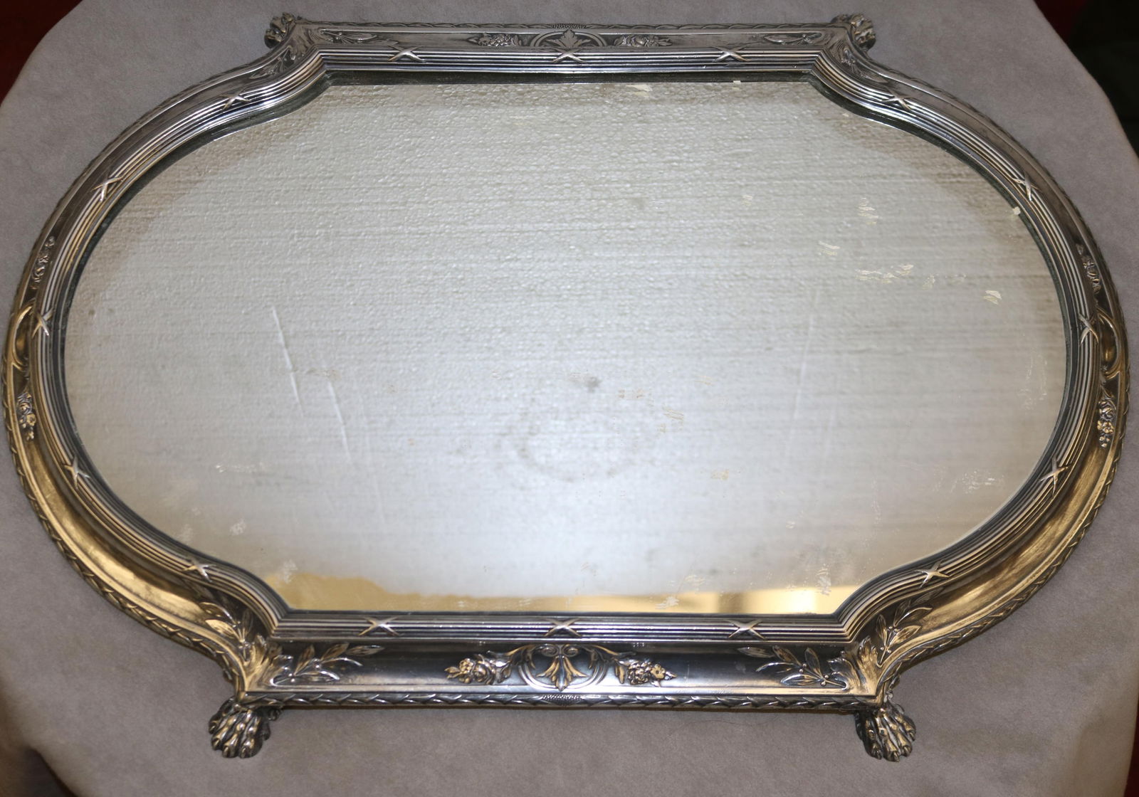 EDWARDIAN OBLONG MIRRORED PLATEAU WITH SILVER PLATED BORDER 20 3/4 in. x 14 3/4 in., overall (1 of 8)