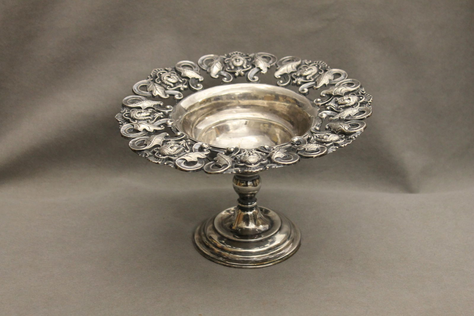 CONTINENTAL SILVER CIRCULAR PEDESTAL-BASE COMPOTE, Hallmarked and bearing maker's mark "A.K" H: 4 (1 of 13)