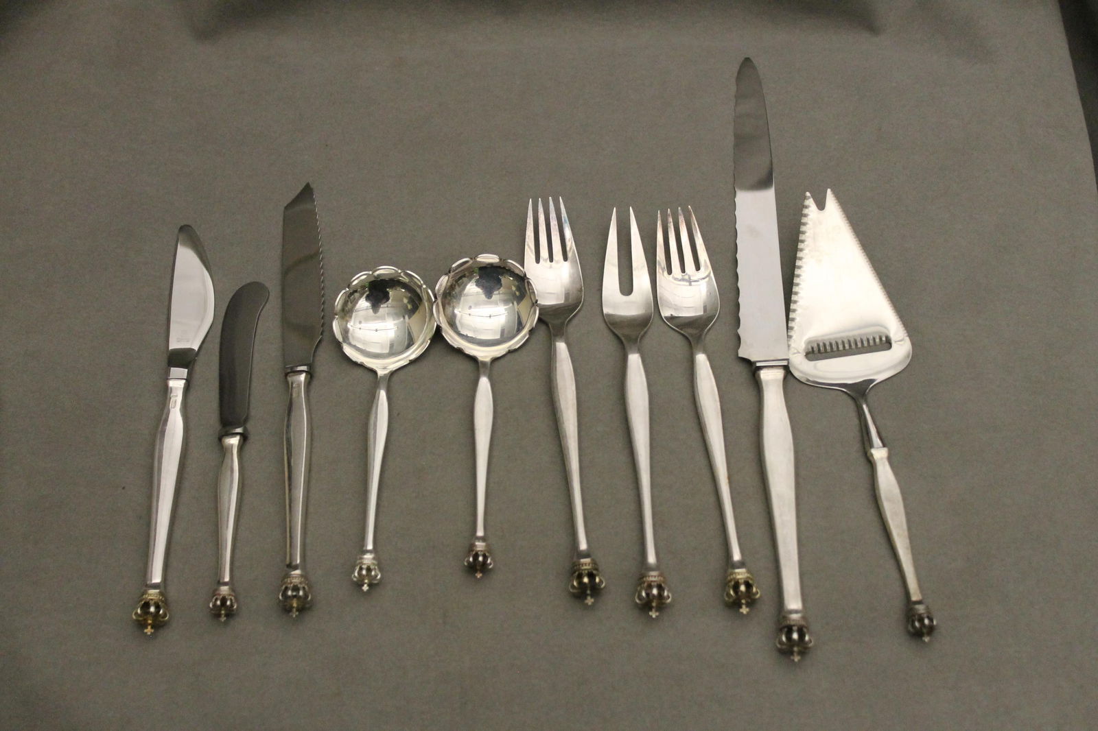 TEN-PIECE SET DANISH STERLING SILVER FLATWARE Hallmarked "DG" Weighable silver: 6.4 troy oz. Gross (1 of 3)