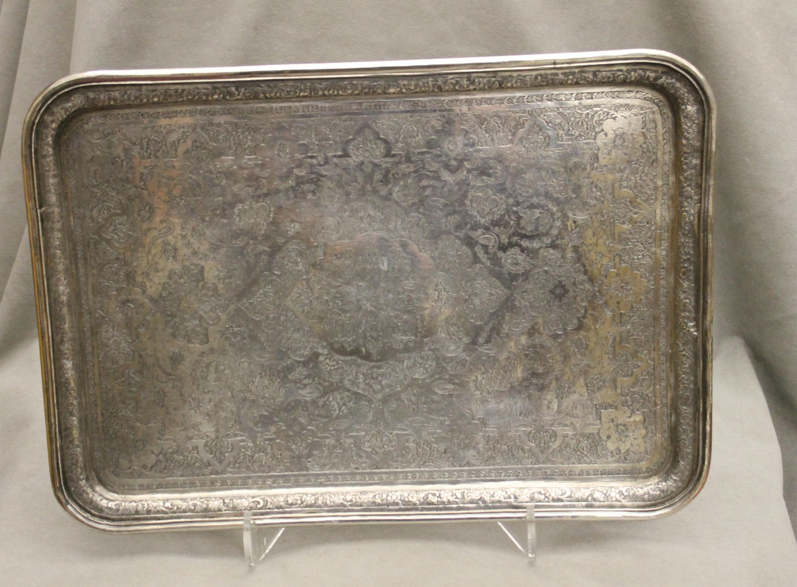 PERSIAN SILVER RECTANGULAR SERVING TRAY 15 3/8 in. x 10 5/8 in. Wt. 35.6 troy oz. (1 of 4)