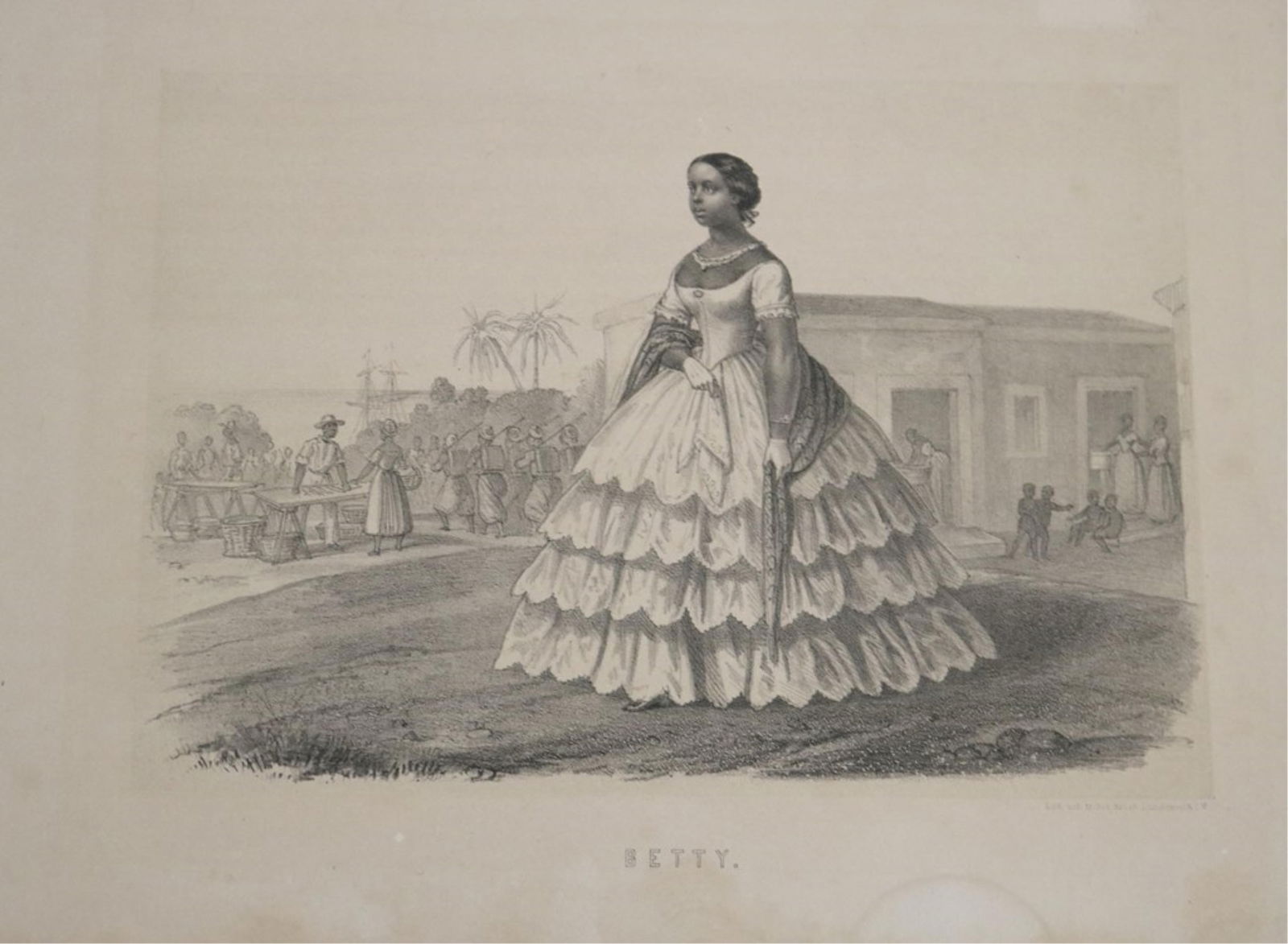 Betty of Port Royal, 1863, Sheet: 8.5 x 11.5 inches; image: 6 x 8.5 inches: Betty of Port Royal, 1863This lithograph, titled "Betty," is a print from the 1863 publication "Lithografiska Skizzer från Fregatten Norrköpings Expedition till Amerika och Västindien" by Johan Gov