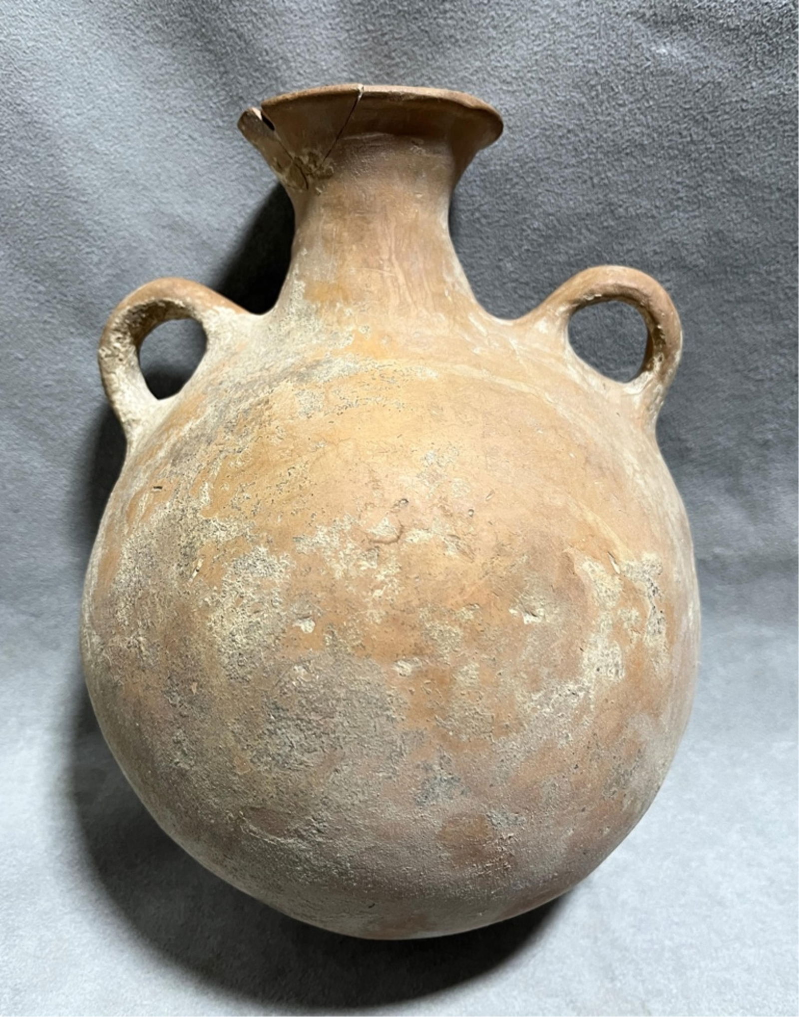 Ancient Pilgrim Lentoid Ceramic Roman Flask, Height (approx.): 10 inches; width (approx.) 7 inches (1 of 5)