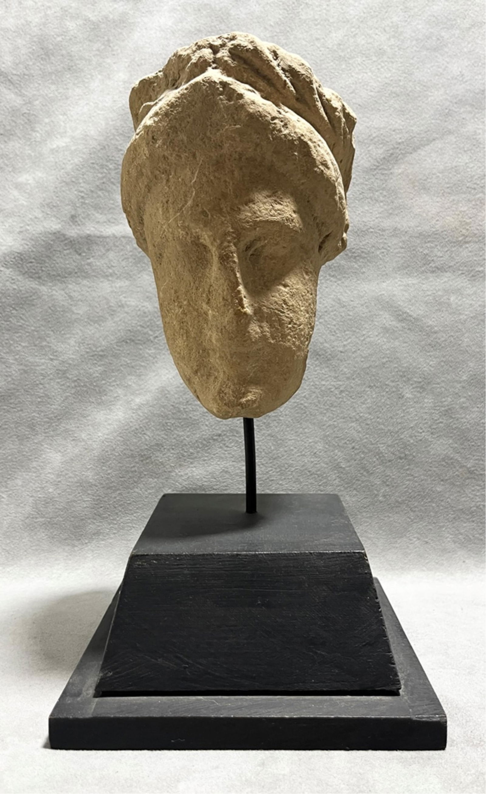 Ancient Greek Cypriot Limestone Head, Height: 11.5 inches (including base) (1 of 9)