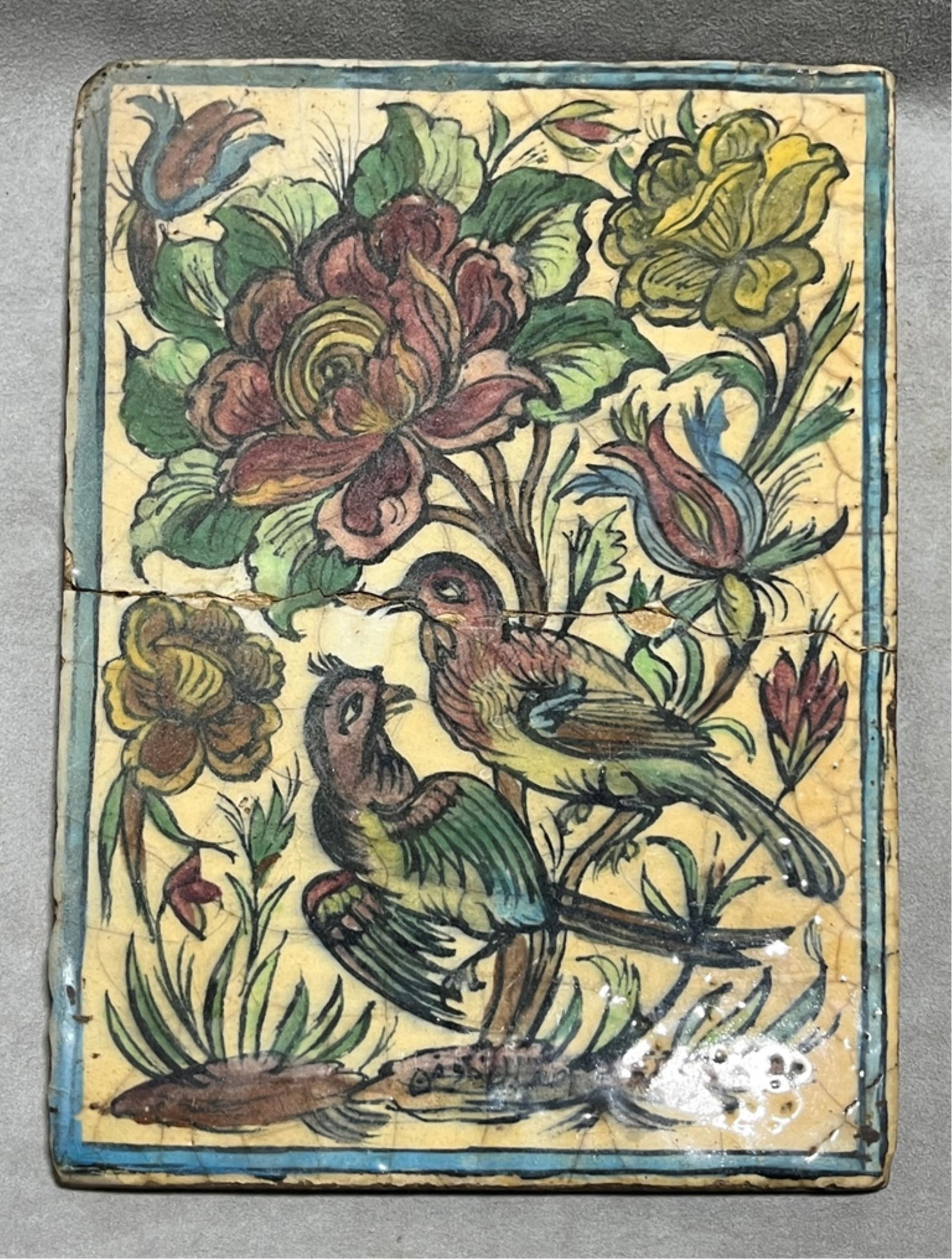 Persian Qajar-style ceramic tile, 19th century, 13 x 9.5 inches (1 of 10)