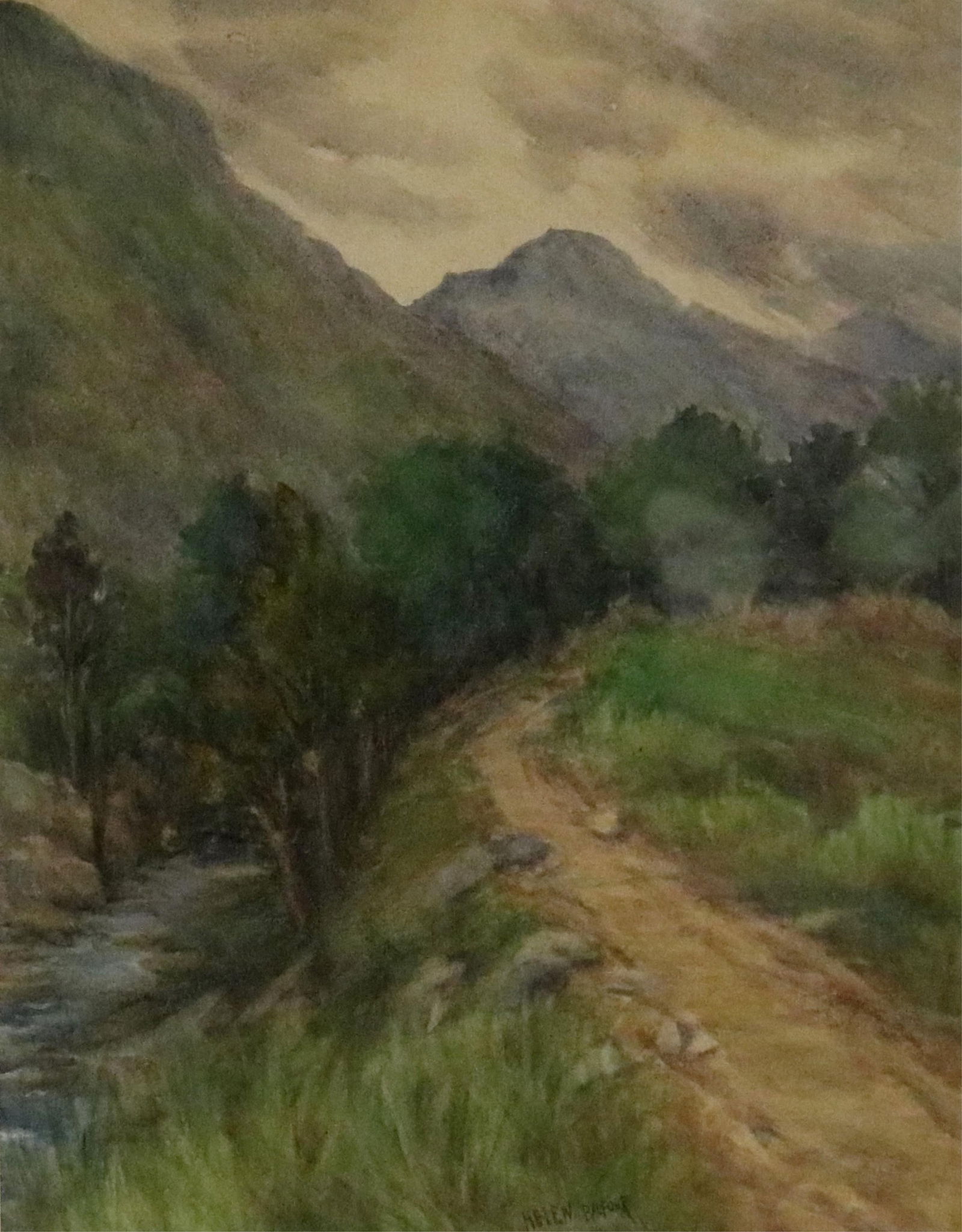 Helen Johnston Balfour, American 1847–1925, Southern California’s San Gabriel Mountains, Sight: HELEN JOHNSTON BALFOURAmerican, 1847–1925Southern California’s San Gabriel MountainsWatercolor on paper. Signed at base. Framed. Not examined out of frame.Sight (as matted) 13 x 10 inches (excludi