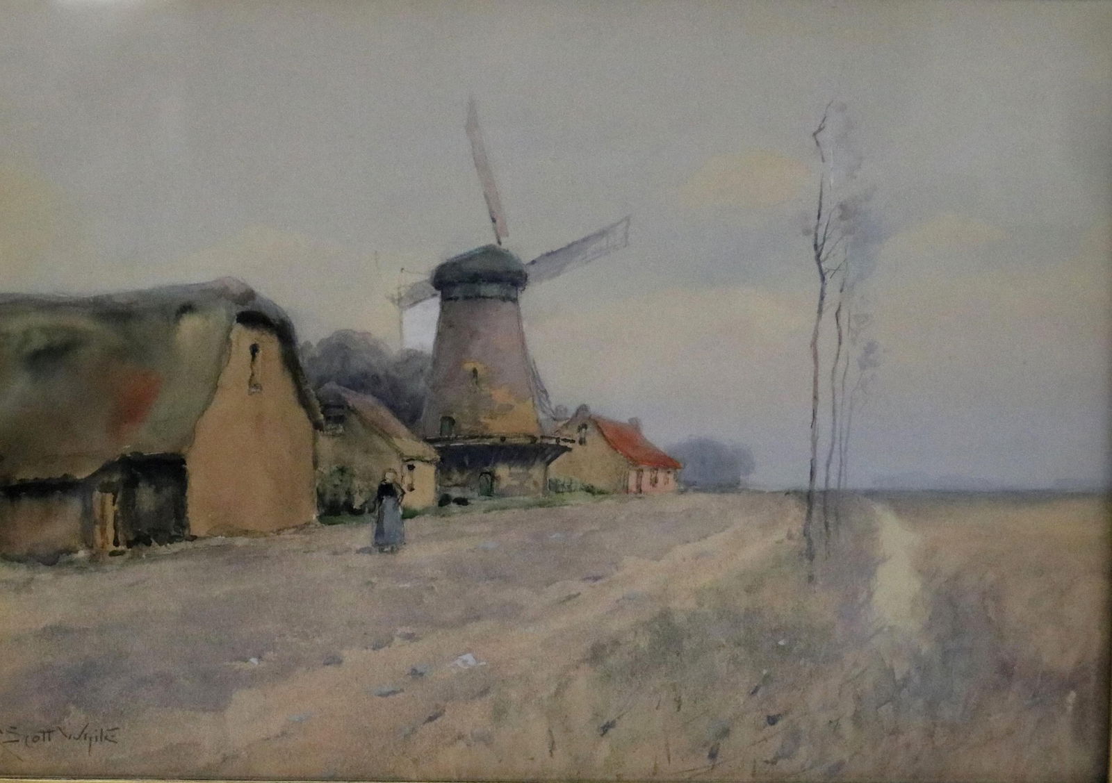 Clarence Scott White, American 1872-1965, Landscape with Windmill and Figures, 9.5 x 13.5 inches (1 of 8)