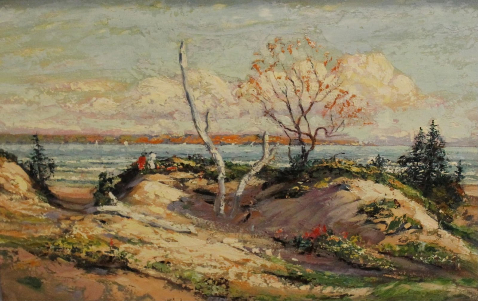 American School , 20th Century, Coastal Harmony: Shoreline at Glasco: AMERICAN SCHOOL20th CenturyCoastal Harmony: Shoreline at GlascoOil on canvas. Indecipherable signature lower right. Framed.