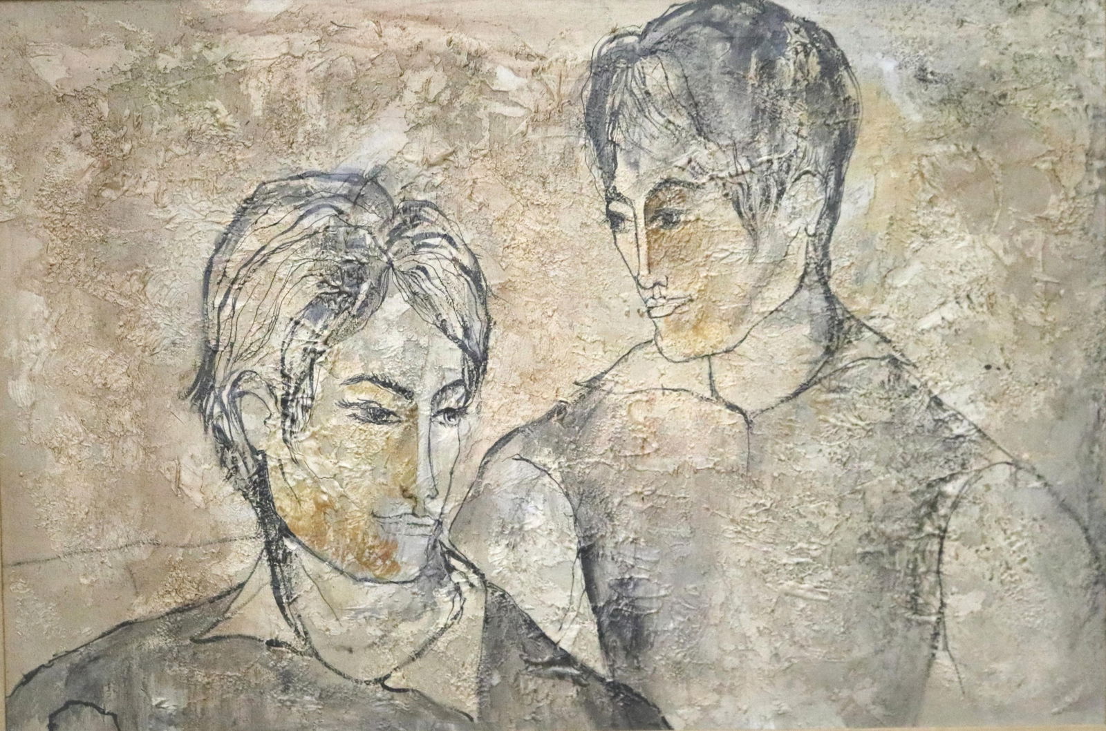 American School , 20th century, Best Friends, Oil on canvas., Artwork: 24 x 35 inches; frame: 32 x (1 of 8)