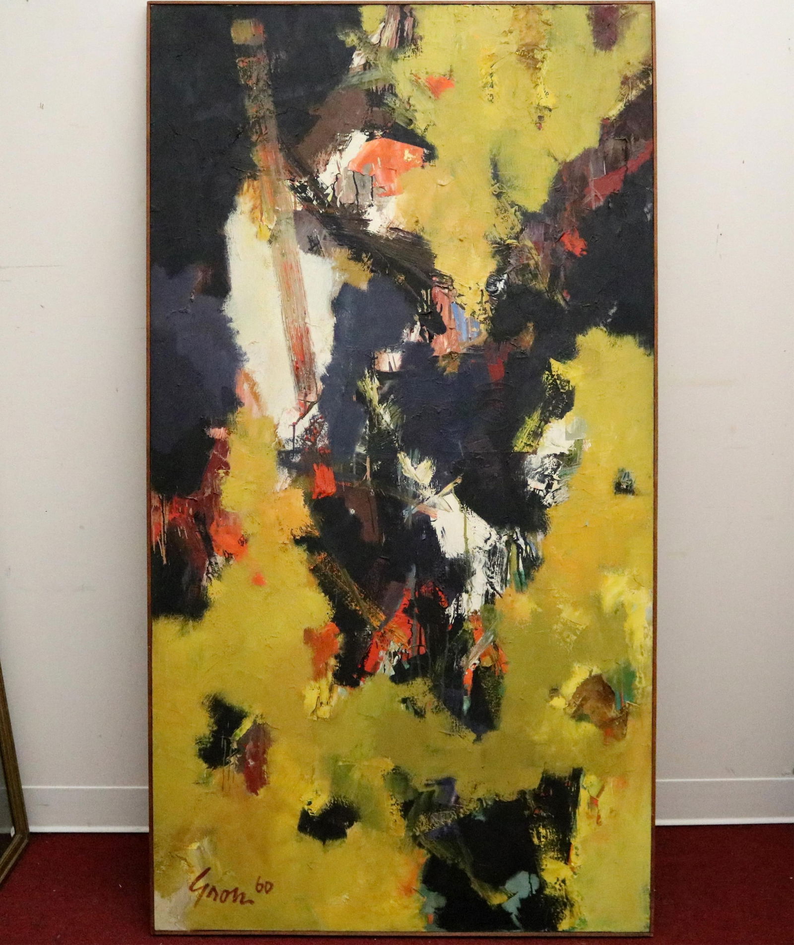 Sidney Gross, American 1921-1969, ICARUS, 1960, Oil on canvas., 67 x 35.5 inches; frame: 68 x 36.5: SIDNEY GROSSAmerican, 1921-1969ICARUS, 1960Oil on canvas.Oil on canvas. Dynamic vertical composition which is an example of Abstract Expressionism, characterized by its high-energy interplay of color