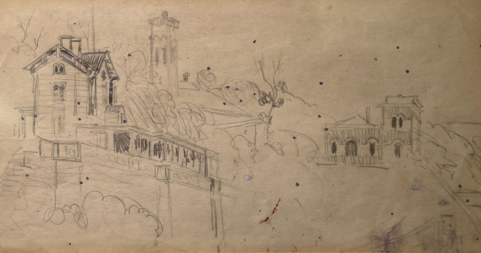 George Luks, American 1867 –1933, House in a Landscape, Sight: 9 x 5 inches; frame: 13 x 18 inches (1 of 10)