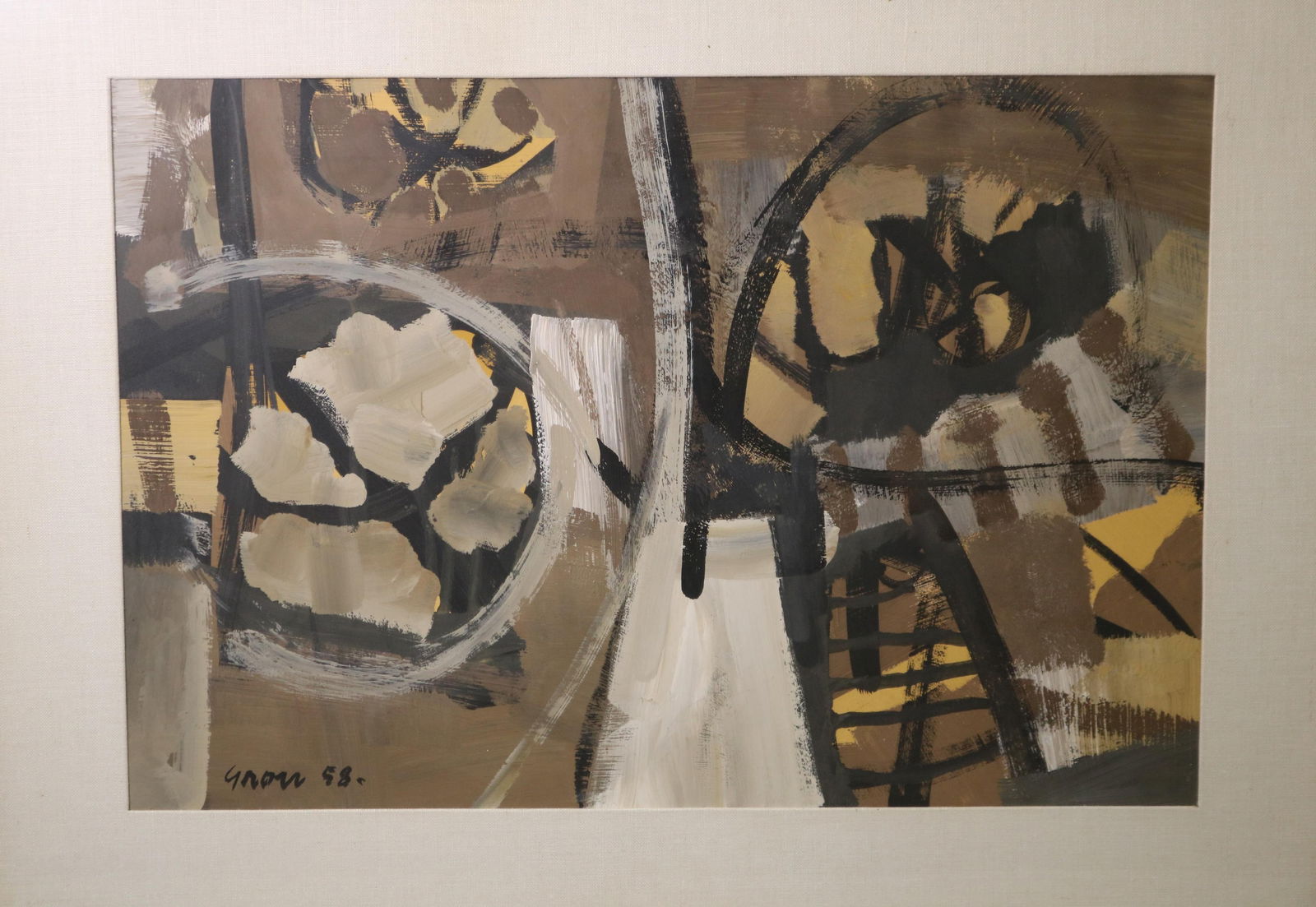 Sidney Gross, American 1921-1969, Abstract, 1958, Oil on paper., Sight: 21 x 14.5; frame: 28.5 x 22 (1 of 12)