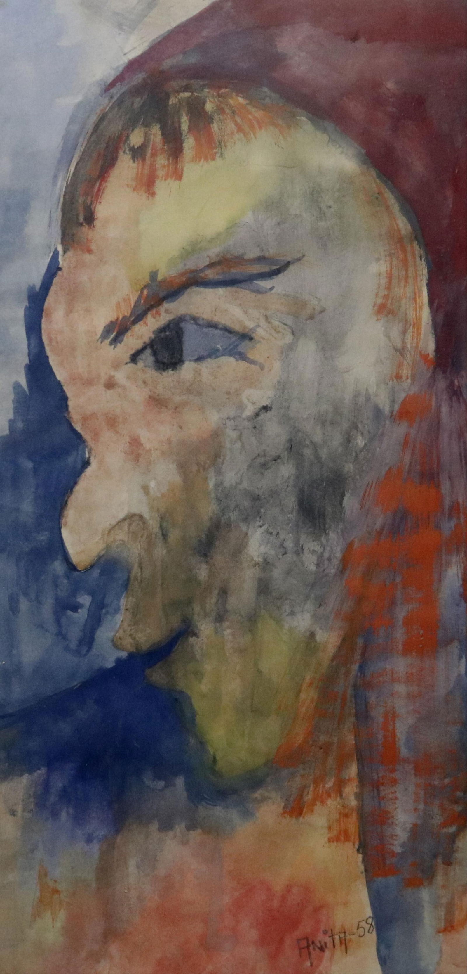 American School , Mid-Century, Stylized Portrait, 1958, Sight: 14.5 x 7.5 inches; frame: 20 x 13.5 (1 of 5)