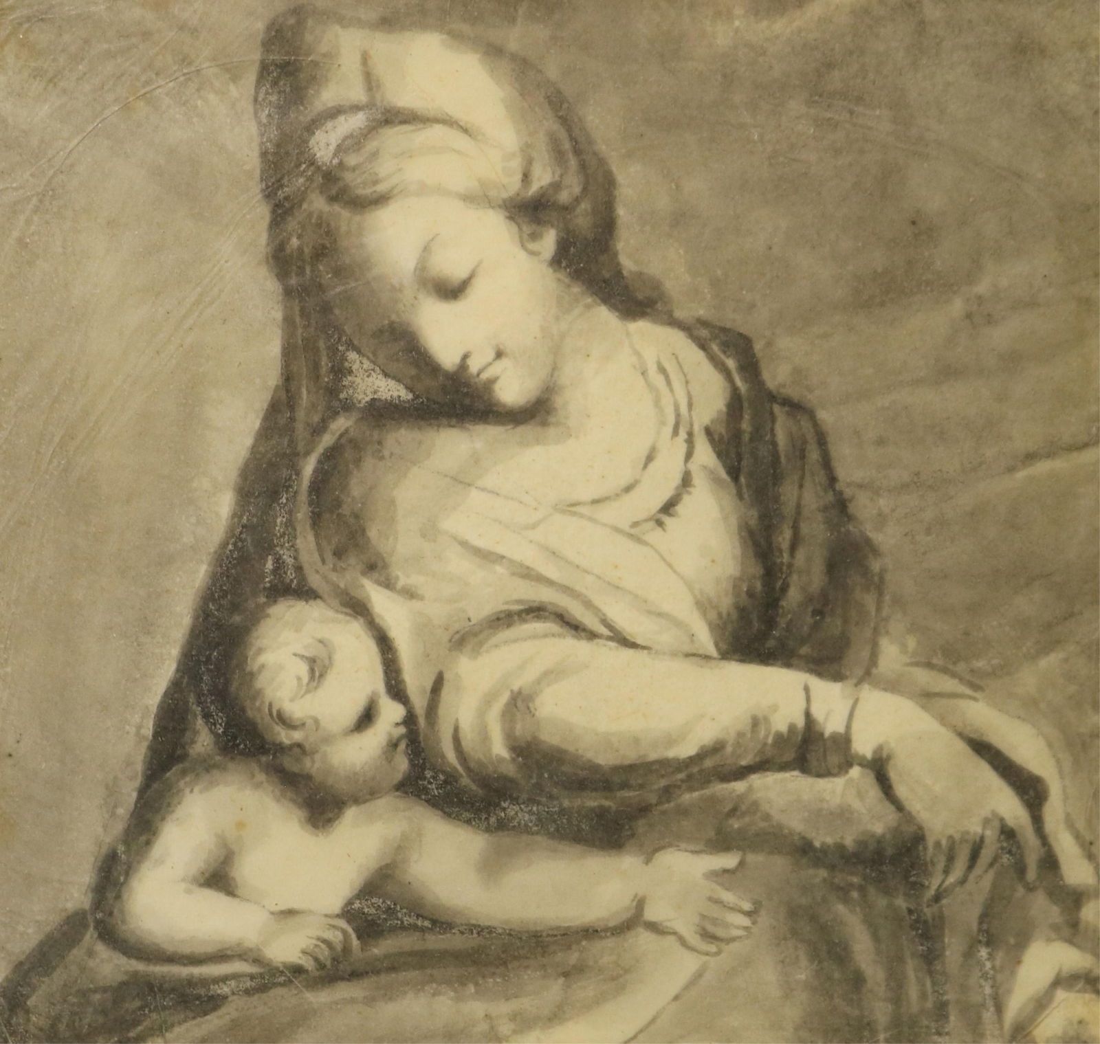 English School , Early 19th century, Madonna and Child, Watercolor, Sight: 6.75 x 6 inches; frame: (1 of 7)