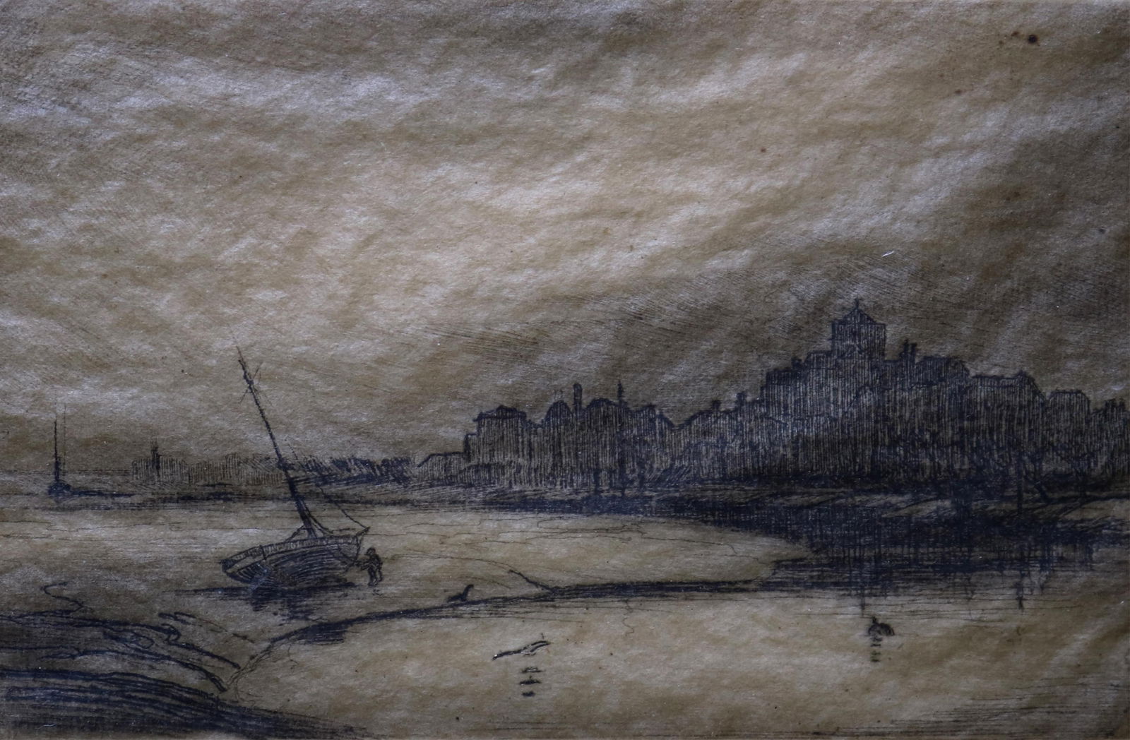 English School , 19th century, Evening View of Rye, East Sussex (England), Etching, Plate: 3.5 x 5.5 (1 of 12)