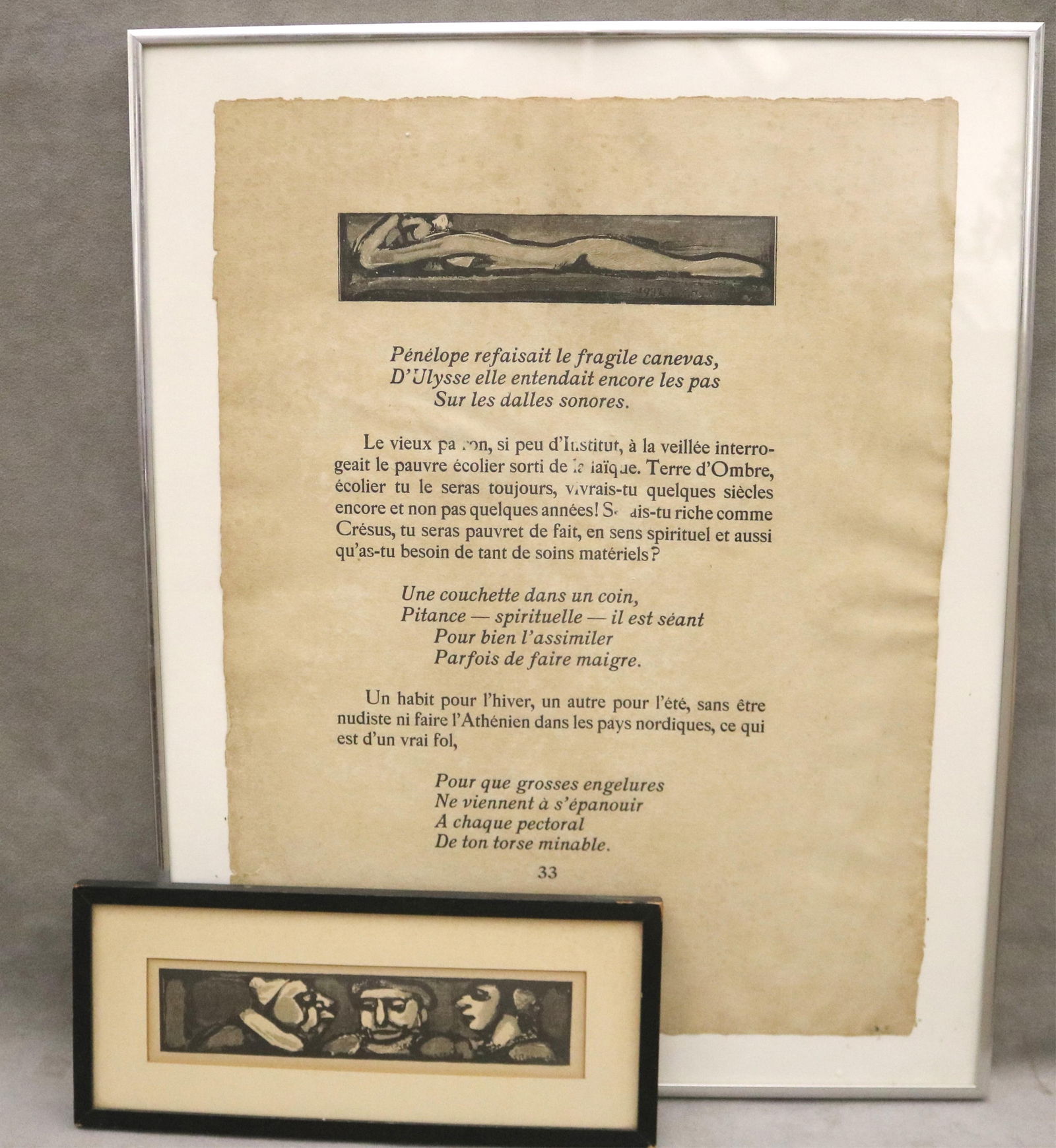 Georges Rouault, French 1871-1958, Two Works: Nude (1932) and Untitled (1932), Lithography and/or: GEORGES ROUAULTFrench, 1871-1958Two Works: Nude (1932) and Untitled (1932)Lithography and/or woodcutIllustrations dated 1932. The largest work (Nude) contains a poem or literary excerpt in French desc