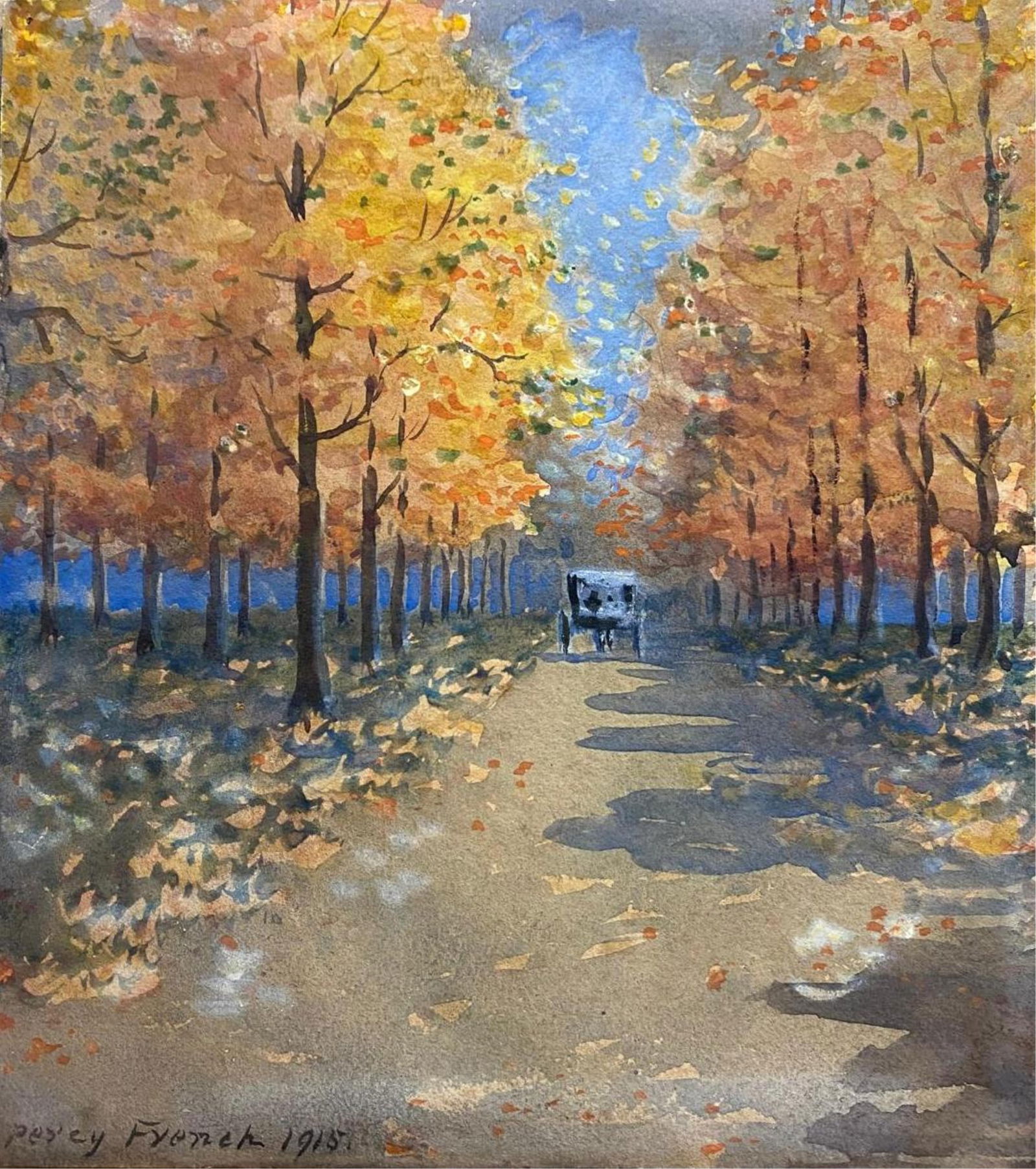 William Percy French, Irish 1854–1920, Autumn Landscape featuring a Horse-Drawn Carriage, 1915, (1 of 11)