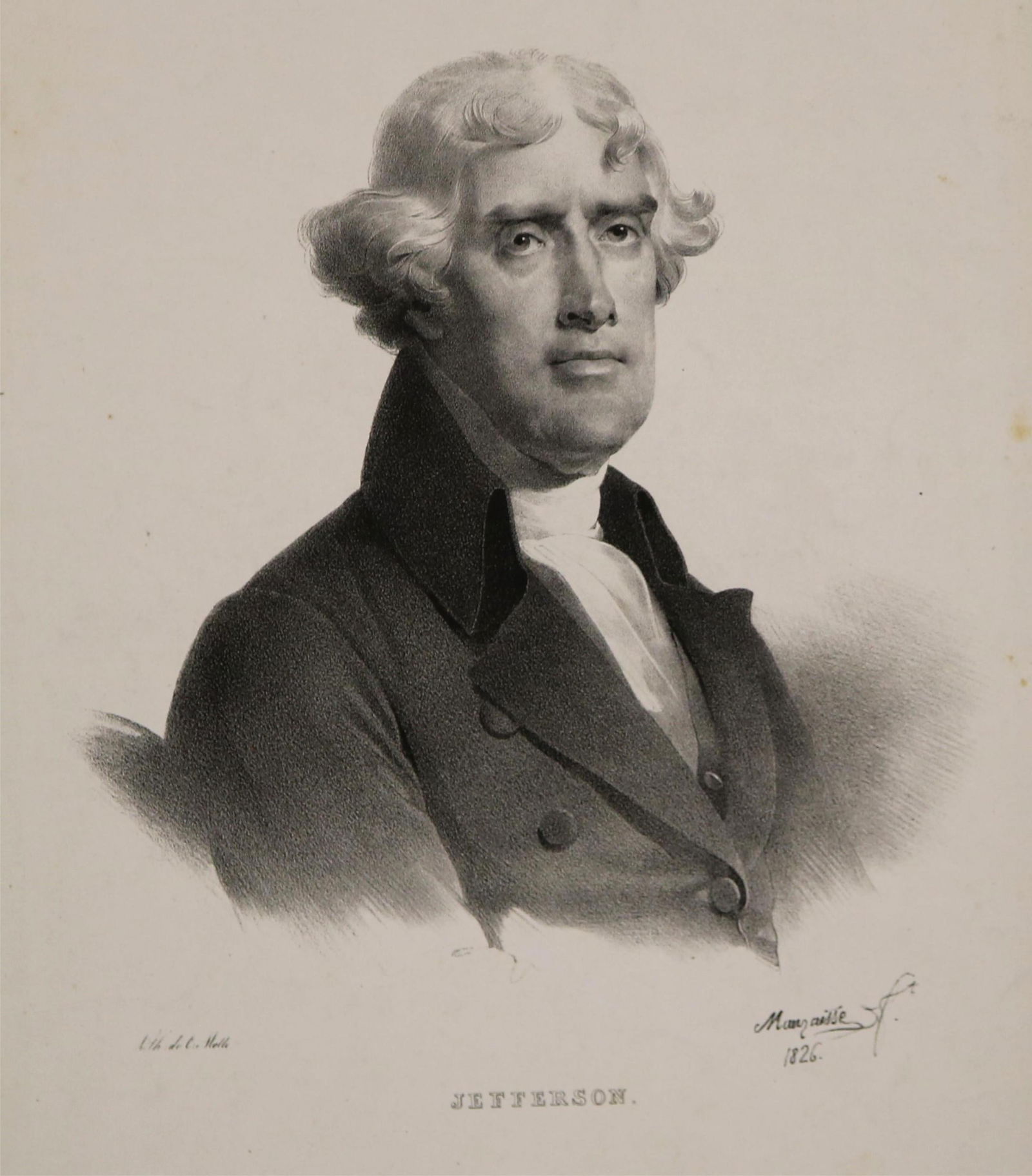 Lithograph of a Bust-length Portrait of Thomas Jefferson, 1826 Sheet: 11 x 17 inches (1 of 17)