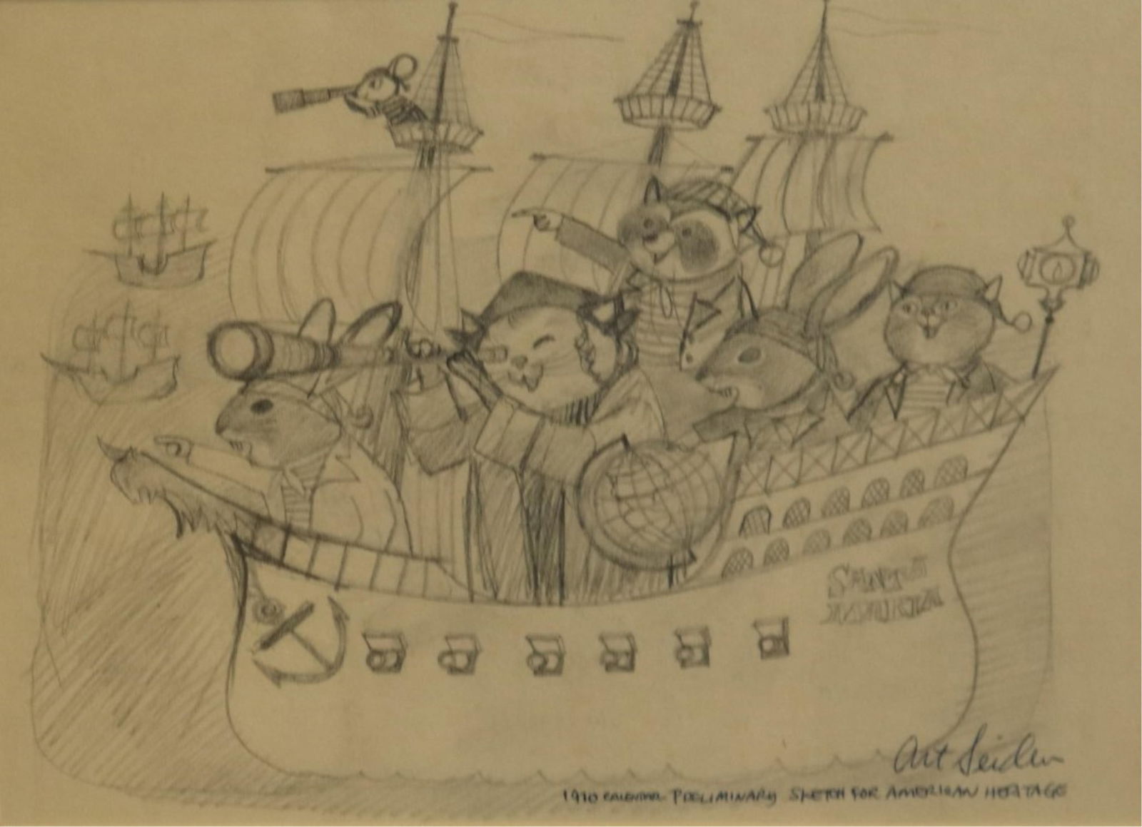 ART SEIDEN, American 1923-2004, 1970 CALENDAR - PRELIMINARY SKETCH FOR AMERICAN HERITAGE (1 of 11)