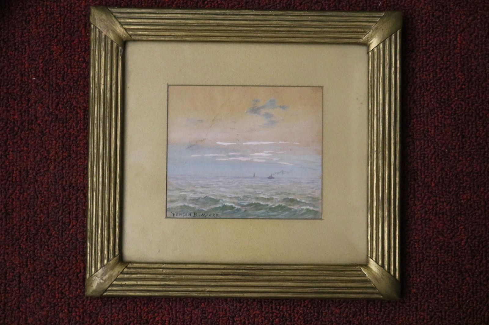 Benson Bond Moore, American 1882-1974, Sunset with Sailing Ships, Watercolor, Sight (as matted): (1 of 4)