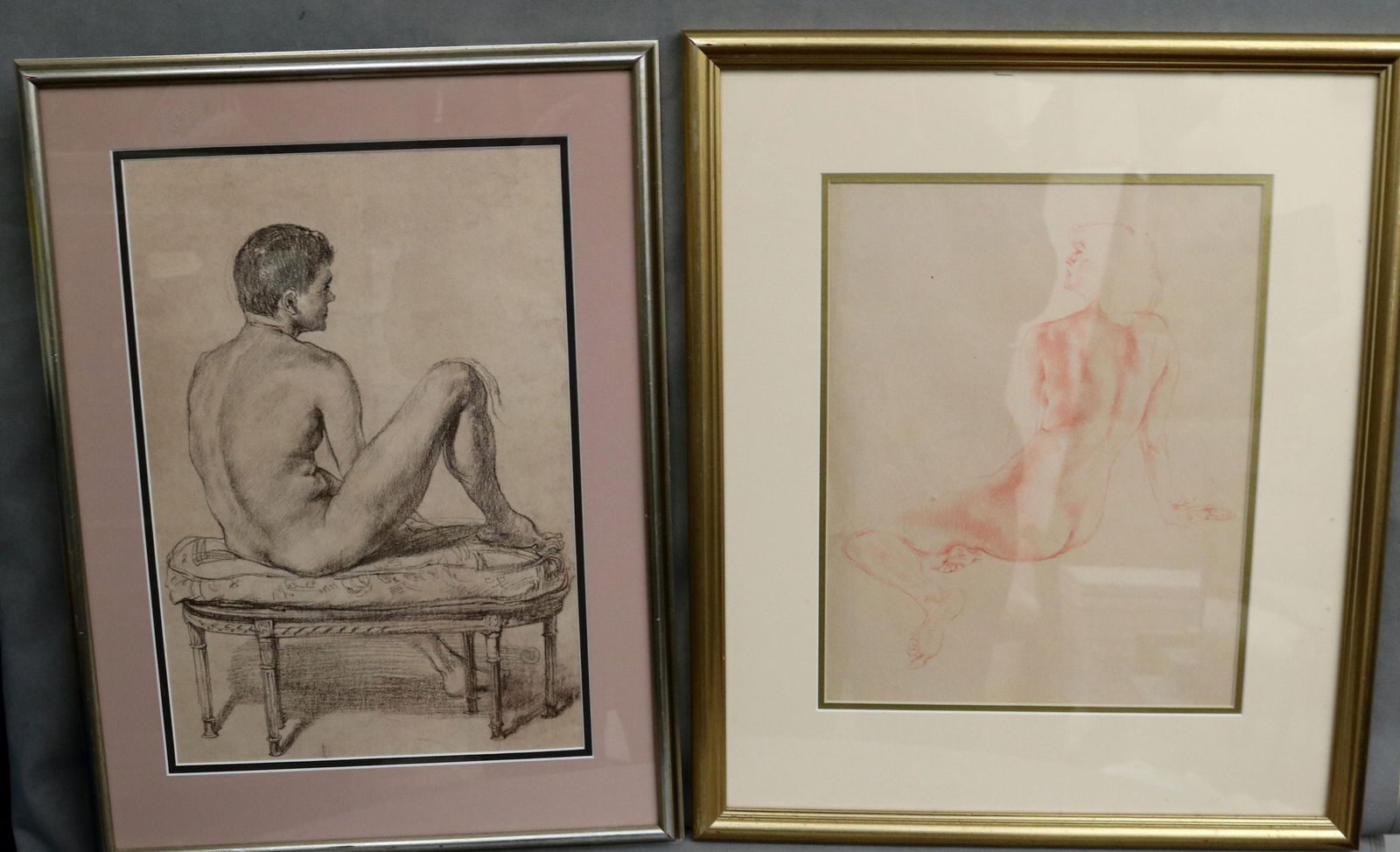 Ted Seth Jacobs, American 1927-2019, Two works: “Dulcenia?? and “Seated Nude.??,: TED SETH JACOBSAmerican, 1927-2019Two works: “Dulcenia” and “Seated Nude.”Two works: sepia drawings. Both compositions focus on the male and female form in seated, contemplative poses