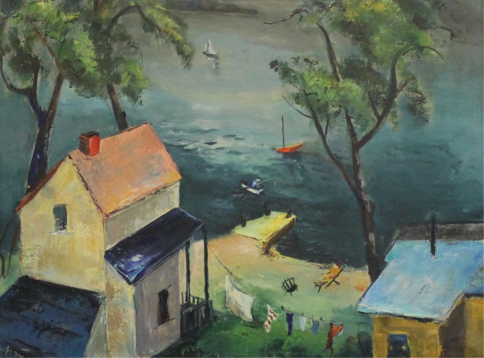 Dorothy Hoyt Dillingham, American 1909-1997, Summer Breeze: Laundry Day at Rockaway, Oil on canvas. (1 of 15)