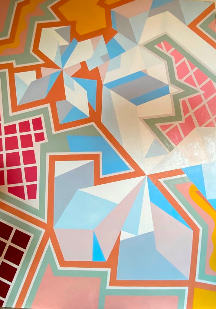 JUDITH SELIGSON (American, born 1950). Geometric Abstraction, 1989, Oil on Linen. Signed and dated: JUDITH SELIGSONAmerican, born 1950Geometric Abstraction, 1989Oil on LinenSigned and dated ("6.8.89") lower right hand corner. Unframed but presented in stretcher bars.- 68 x 49 3/4 in. (172.7 x 126.4