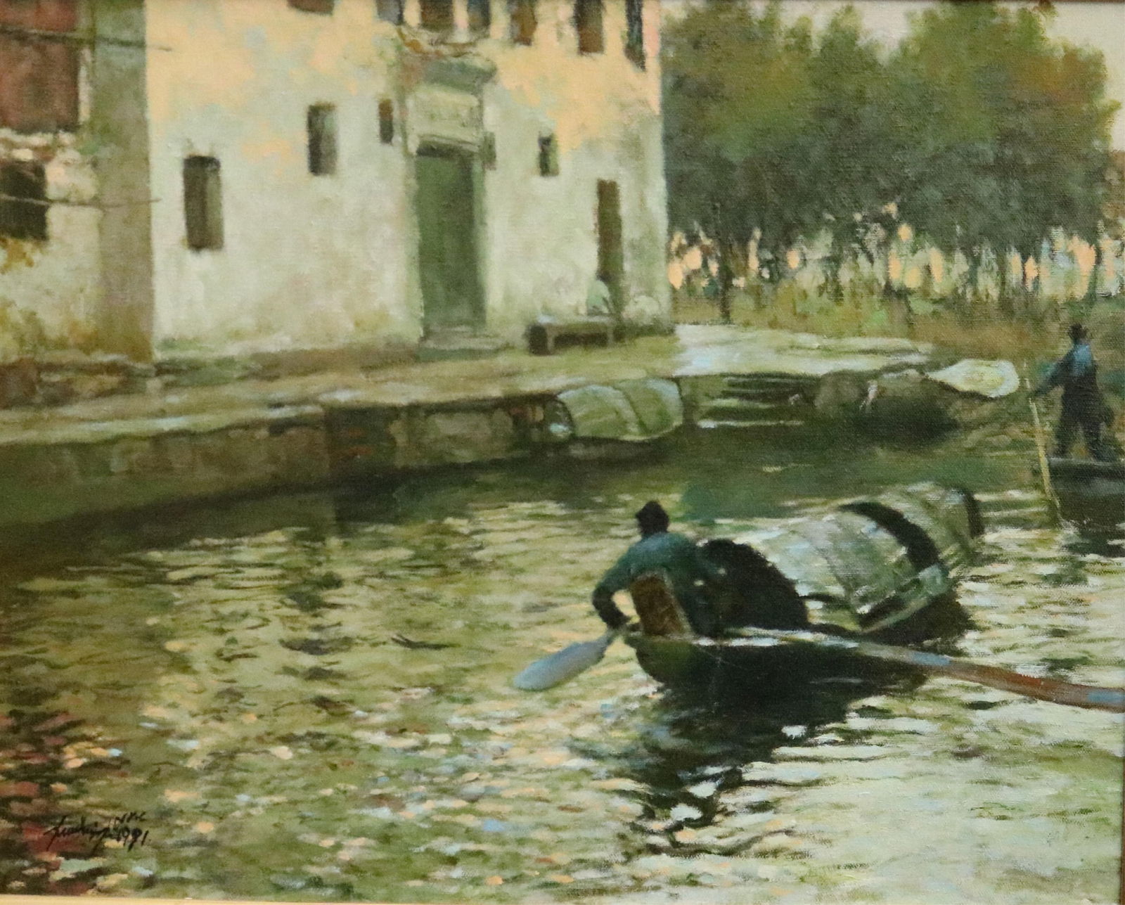 Jian Xin Xue, Chinese / American born 1954, Sunrise over Suzhou, 1991, Oil on canvas, Artwork: 20 x: JIAN XIN XUEChinese / American, born 1954Sunrise over Suzhou, 1991Oil on canvasSigned and dated lower left. Framed.Artwork: 20 x 16 inches (excluding frame) ARTIST PROFILE: Jian-Xin Xu