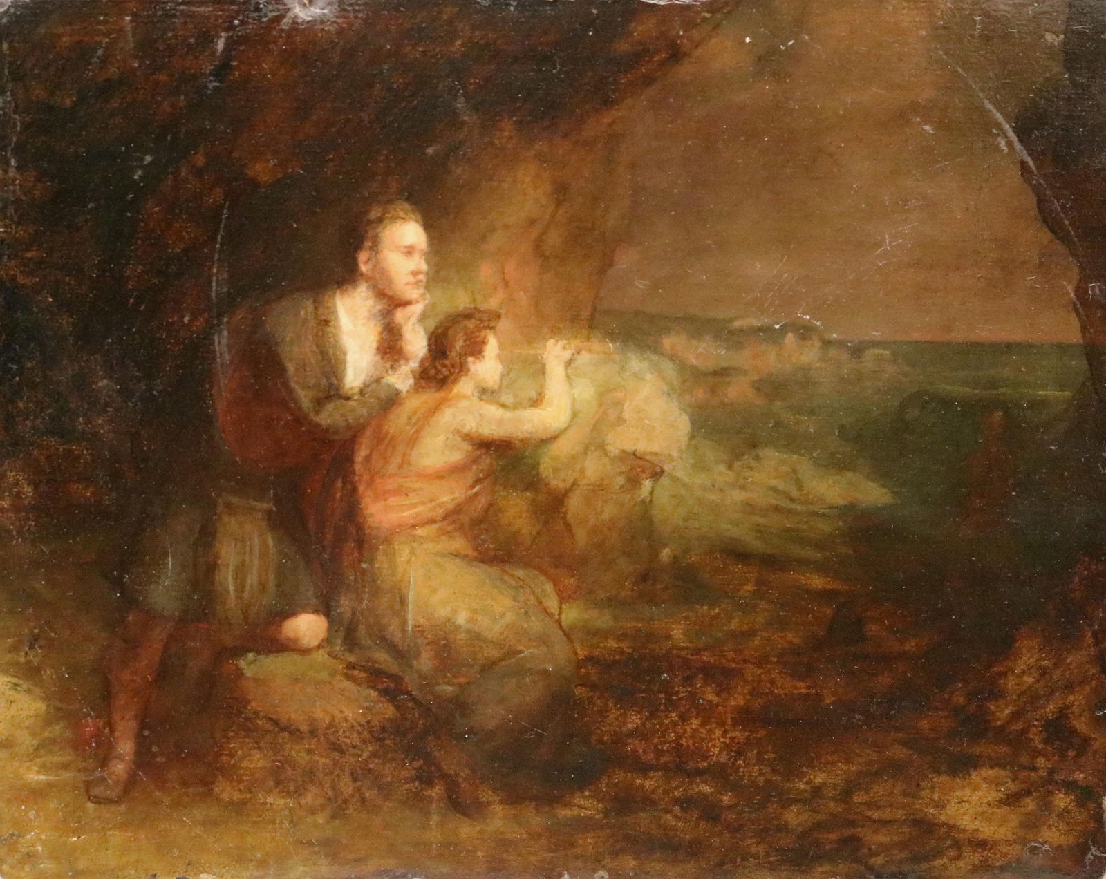 Continental School , 19th century, The Vigil by the Shore, Oil on board., (approx) 13 x 16 inches (1 of 10)