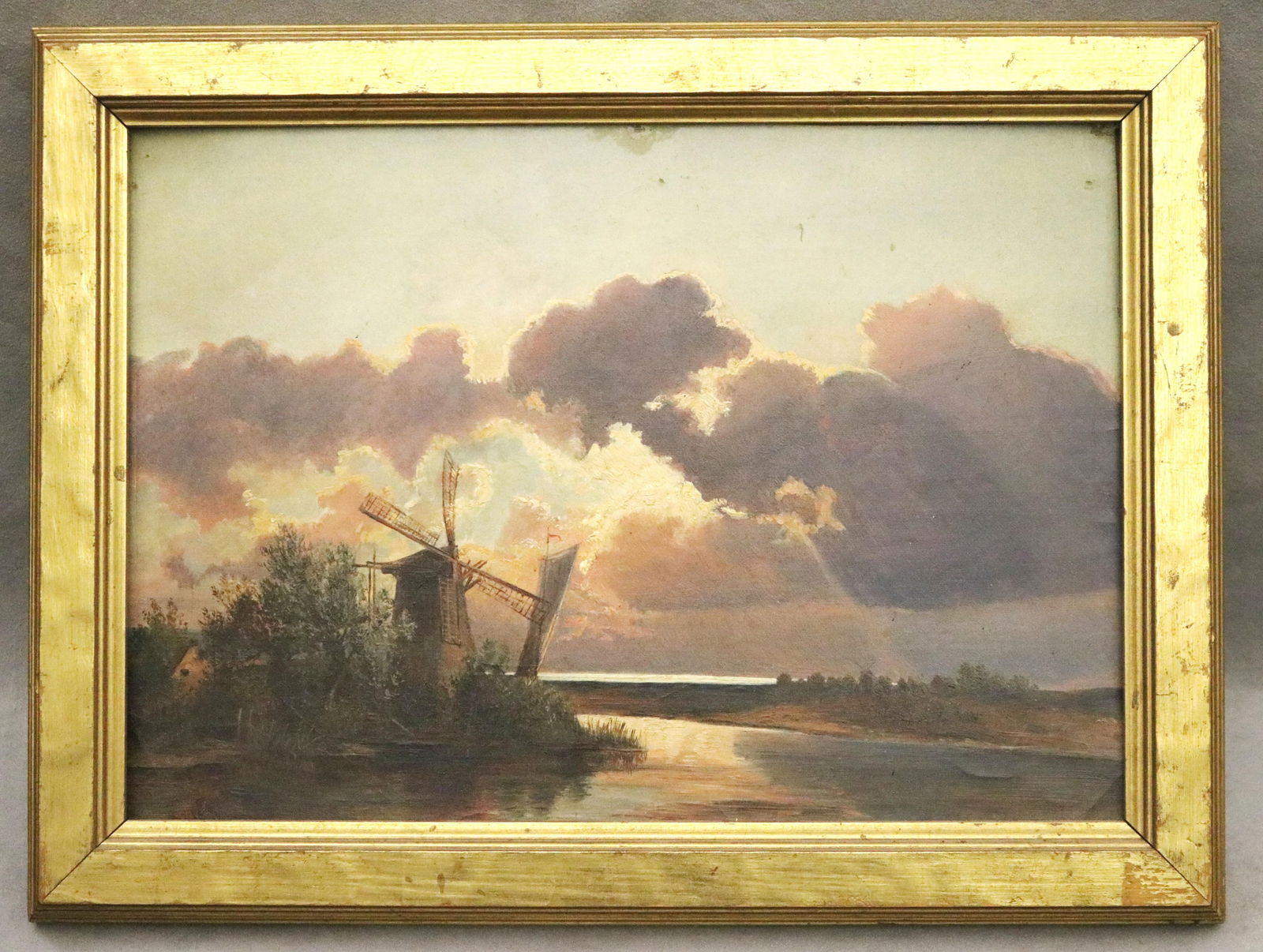 Continental School , 19th century, Windmill on the Zaan at Sunset, Oil on board., artwork: 10 x 14 (1 of 13)