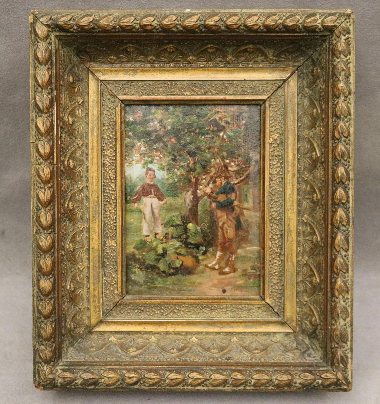 Continental School , 19th century, The Apple Thief’s Confrontation, Oil on a wooden board, (1 of 14)