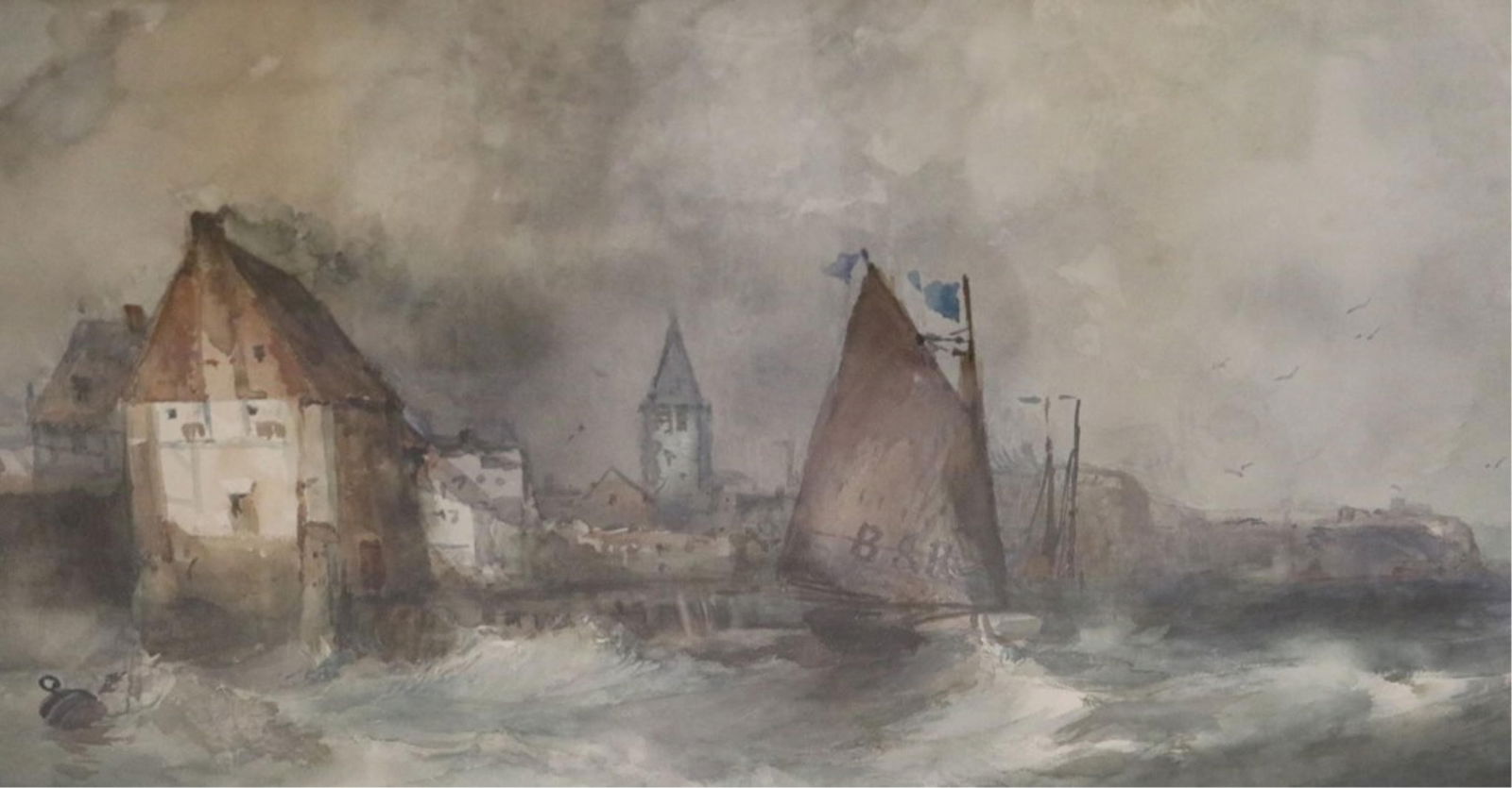 Continental School , late 19th century, Coastal Scene of Dieppe, 1879, Size (as matted) 13 x 25 (1 of 7)