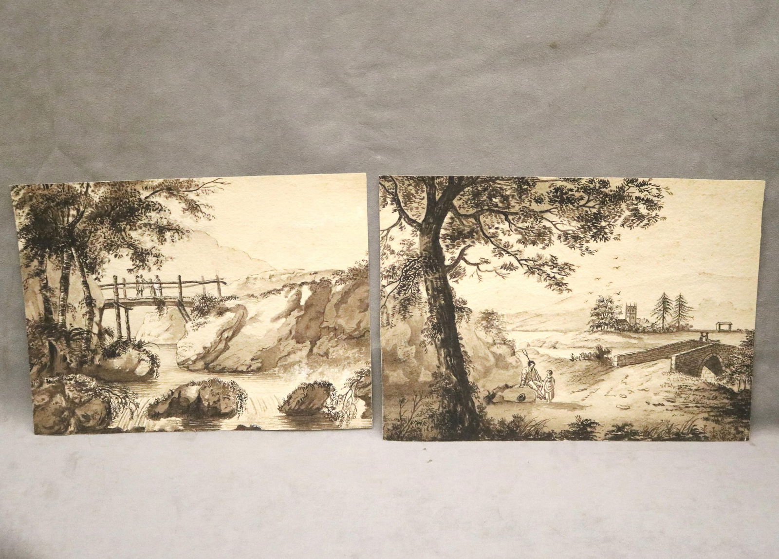 English School , 19th century, Pair of English Landscape drawings, Watercolor on paper, Approx. 9 x (1 of 12)